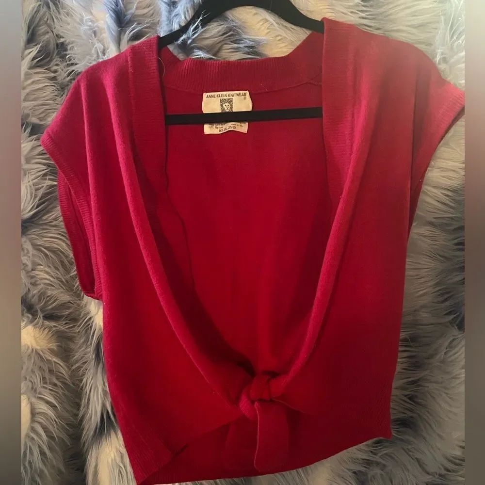 Vintage Red Wool Sweater Tie-Front Top
